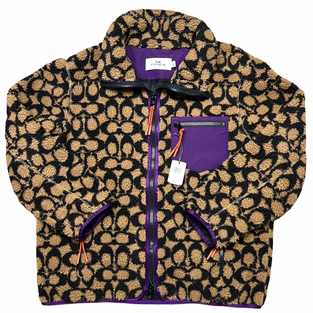 Rare NWT Coach C0633 Tan, Black, Purple Signature Monogram Sherpa Jacket